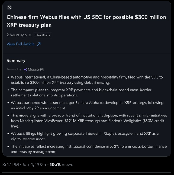 Messari Flags XRP’s Silent Rise As A Treasury Favorite—Here’s Why